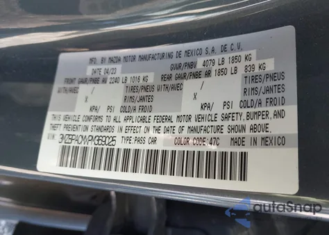 2023 Mazda Mazda3 2.5 S Carbon Edition z USA, uszkodzony, nr VIN 3MZBPACMXPM369025